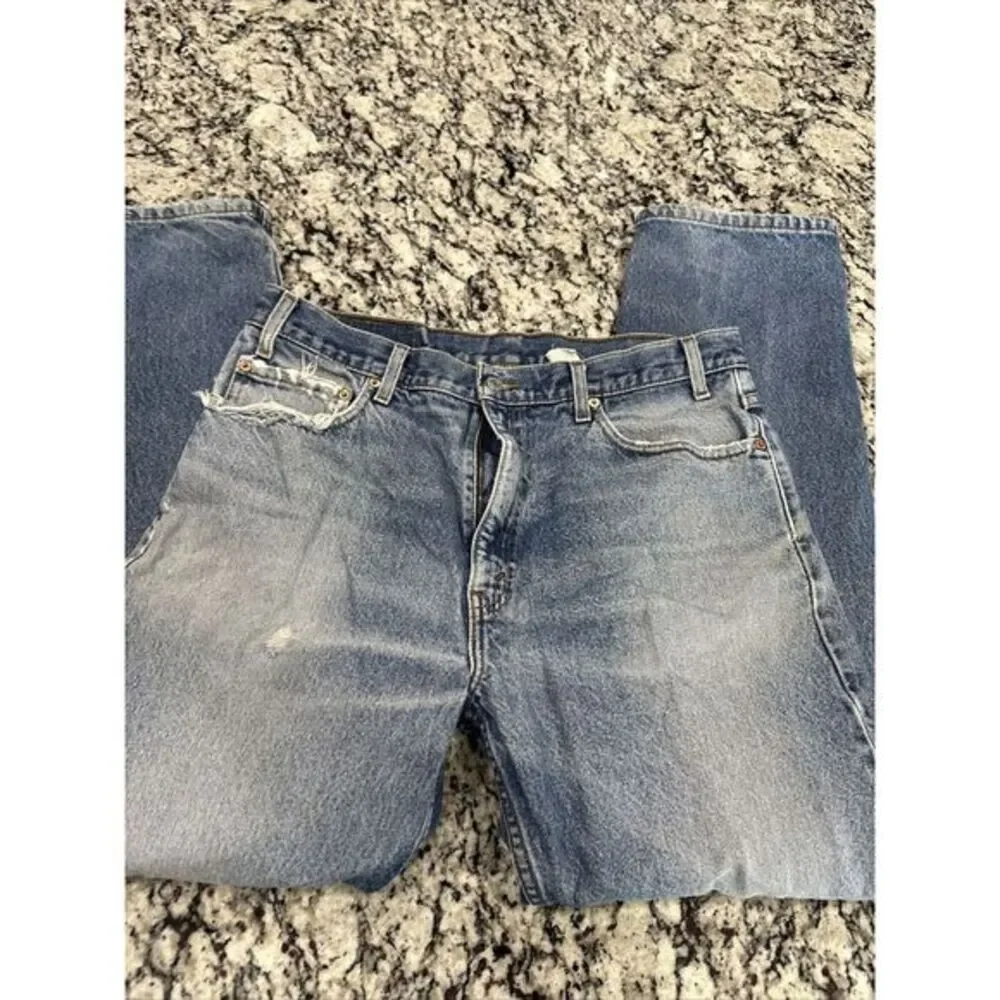 Levi's 505 Mens Jeans Size 36x30 Blue Light Wash Straight Regular Denim Distress